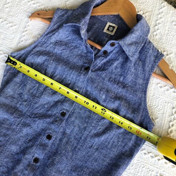 Anne Klein Linen Blend Button Front Collared Shirt Dress Blue 6 Coastal Preppy - Picture 10 of 10